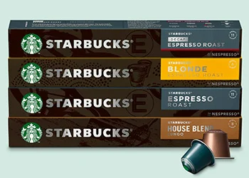 4 different boxes of  Starbucks Nespresso capsules 10 pack.